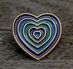Five-Layered Blue/Green Color Hues Heart-Shaped Enamel Gold-Tone Lapel Pin - Picture 1 of 4
