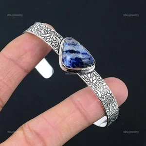 Sisters Day Deal Sodalite Gemstone Wedding Bangle Bracelet 925 Sterling Silver - Picture 1 of 8