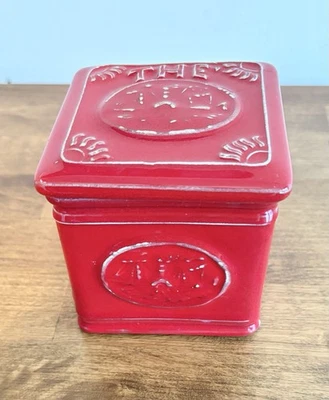 Tarro de té de cerámica roja con tapa Virginia Casa hecho a mano Italia Foto 1 de 4