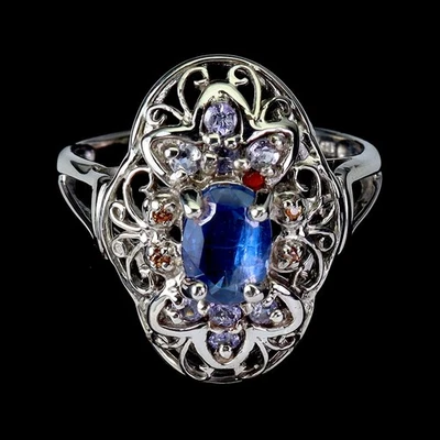 925 Sterling Silver Ring Oval Kyanite 7x5mm Sapphire Tanzanite Gemstone Size 7 - Image 1 of 4
