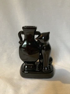 Vintage 1950er Halloween SCHWARZE KATZE mit Vase Redware Japan 5,5" hoch MCM - Bild 1 von 8