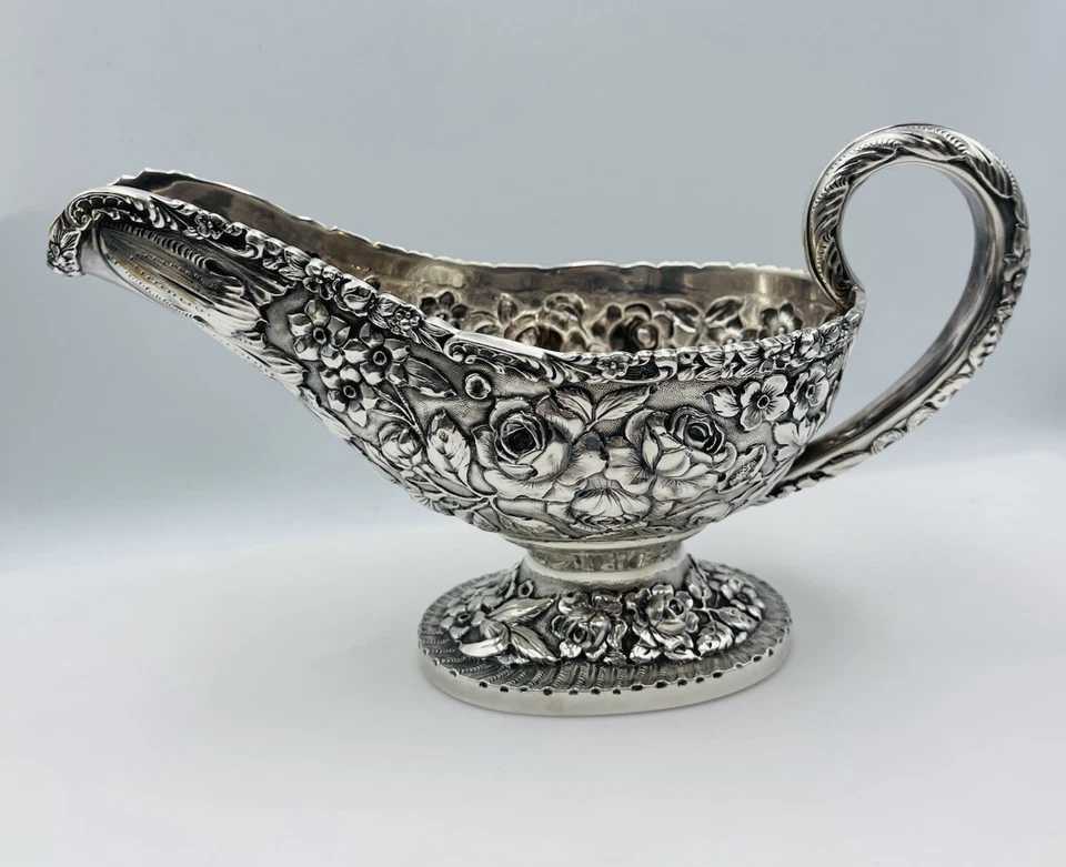 Baltimore Sterling Silver Co Antique Floral Repousse Sauce Gravy Boat - Image 1 of 4