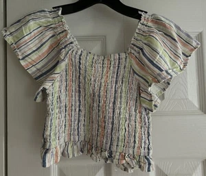 ART CLASS GIRLS TOP SIZE 8 STRIPED CROPPED ROUCHED BODICE 🌞 - Picture 1 of 5