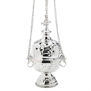 Religios incense burner silvered with cross Thurible Solid Brass - Incenser 2693 - Picture 1 of 1