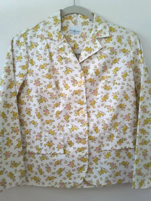 Vtg Sears Jr Bazaar Blazer 36" White Yellow Pink Green Floral Print Canvas 1970s - Image 1 of 4
