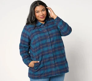 Joan Rivers Petite Baumwolle kariert Flanell Druckknopfleiste Hemd-Marineblau-Petite 1X A653688 - Bild 1 von 1