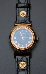 Versace Damenuhr Quarz schwarzes Zifferblatt Edelstahl & Lederarmband - NEU! - Bild 1 von 10