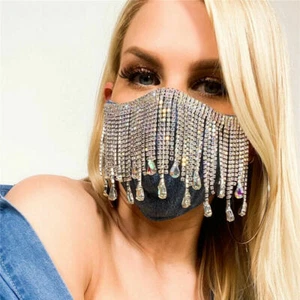 Shinny Crystals Face masks Glitter Handmade Tassel Rhinestones Jewelry Mask - Picture 1 of 21