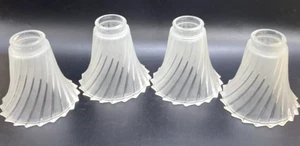 Glass Light Shade LOT OF 4 Frosted/Clear Ribbed Swirl - FITTER 2" - Picture 1 of 15