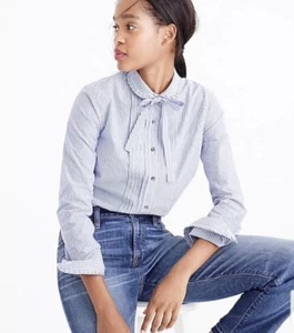 NWT $118 J. Crew Stripe Tie Neck Tuxedo Ruffle Shirt 2 - Picture 1 of 10
