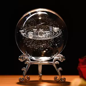 3D Solar System Crystal Ball 60Mm Laser Engraved Glass Sphere Home Decor with St - Picture 1 of 12