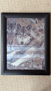Vintage 3D holografisches gerahmtes Bild Wölfe 80er Jahre Top Zustand - Bild 1 von 5