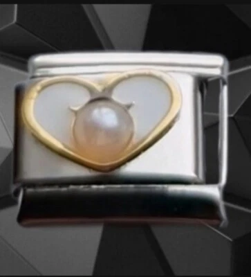 Nuevo Oro Blanco Loveheart Perla Nominación Estilo Clásico Se Adapta a Pulseras 9mm Foto 1 de 3