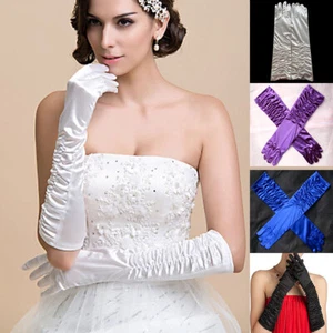 Bridal Wedding Long Pleated Gloves Satin Gloves for Evening Party Prom Costume - Picture 1 of 15