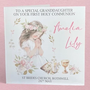 Tarjeta de Primera Comunión para niñas hija nieta ahijada personalizada - Imagen 1 de 3
