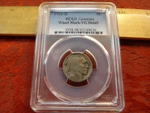 1926-D United States Buffalo Nickel 5c PCGS Graded Genuine VG Detail Wheel Mark - Picture 1 of 3