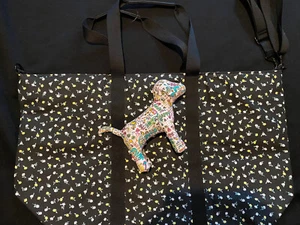 PINK Victorias Secret Black Floral Tote Weekender Travel Bag Zip Close/PUPPY - Picture 1 of 8