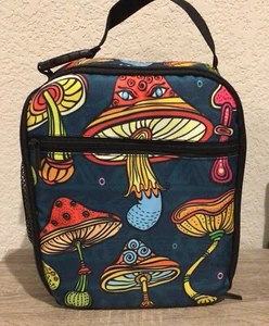 Reusable Insulated Lunch Bag ~ Groovy Mushroom Design 10”x8” - Picture 1 of 9