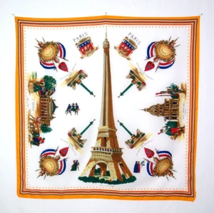 VTG 1980s LANDMARKS OF PARIS SCARF 30" by 29 3/4" EIFFEL TOWER L' OPERA BASTILLE - Picture 1 of 11