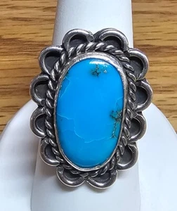 STERLING SILVER TURQUOISE RING*NATIVE AMERICAN*SIZE 7 3/4* - Foto 1 di 7