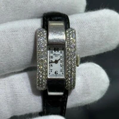 Reloj rectangular CHOPARD La Strada de oro blanco macizo de 18 quilates pavé de diamantes vintage Foto 1 de 4