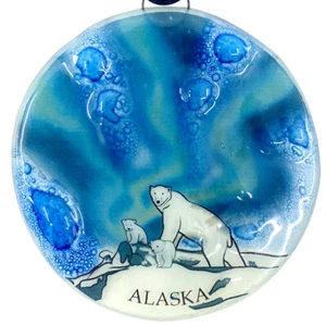 Alaska Eisbär und Jungen Christbaumschmuck - Kunst Glas Karte Deko - Bild 1 von 5