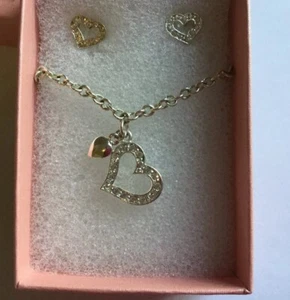 NEXT Silver Plated Heart Necklace And Earring Set-Diamanté -Boxed - Picture 1 of 8