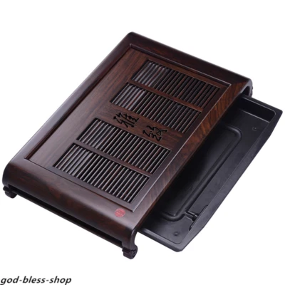 handmade carved tea tray ebony tea table solid wood tea board wooden with layers - Image 1 of 4
