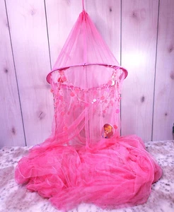 Disney Princess Bed Canopy Pink Netting Plastic Bling Cinderella Belle Aurora - Picture 1 of 11