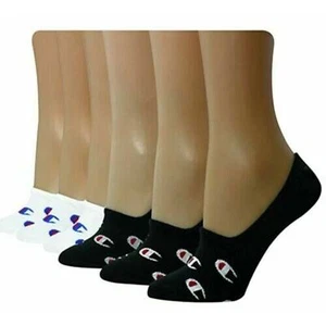 Champion Black & White No Show Liner Socks, Blue & Red Logo, 6 Pack, OSFM - Picture 1 of 1