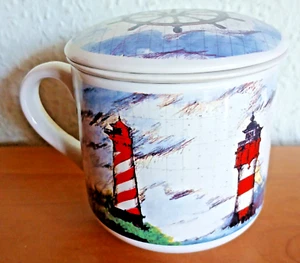 IGG maritime Teetasse mit Sieb Deckel Motiv Leuchttürme - Bild 1 von 6