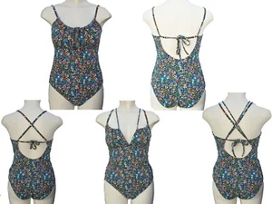 M&S Floral Swimsuit Swimming Costume Crossover Back Multicoloured Size 12 14 16 - Picture 1 of 12