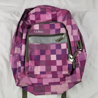 Mochila LL Bean Rosa Púrpura A Cuadros Escuela Universidad Exterior Informal Foto 1 de 4