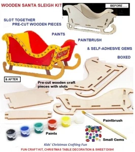 Kit artesanal de madera para decoración navideña de trineo de Santa, pinturas y pincel divertido caja dulce - Imagen 1 de 8