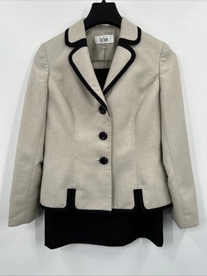 Le Suit 2 件套裙套装 6 女式棕褐色黑色长袖铅笔经典职业工作 — 第 1/4 张图片