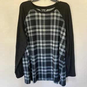 Bloomchic Women’s NWT Black Plaid Raglan Long Sleeve Shirt; Size 18-20 - Picture 1 of 5