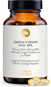 SUNDAY NATURAL® Omega 3 Vegan - 120 Softgel Kapseln - 1.000 Mg Algenöl Pro Tag - Bild 1 von 6