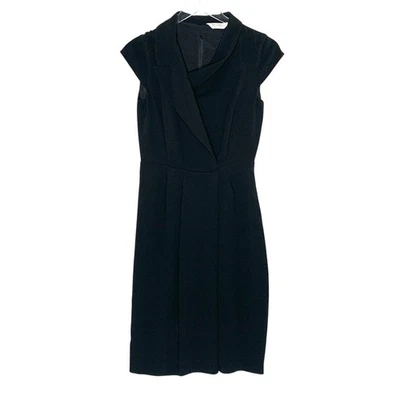 Max Mara M 女式经典黑色紧身连衣裙绉织人造裹身帽袖 * 有缺陷 — 第 1/4 张图片