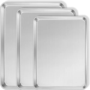 3Pack Cookies Sheets for Baking, Leonyo Quarter,Jelly Roll,Half, Silver - Picture 1 of 7