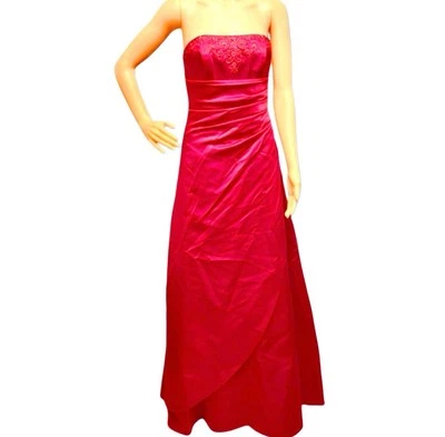 Vestido formal David's de novia rojo sin tirantes imperio imitación envoltura satén talla 2 Foto 1 de 4