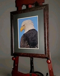 SPECTACULAR BALD EAGLE PHOTO, MATTED, 23" X 19" FRAMED & SIGNED FREE SHIP - Picture 1 of 6