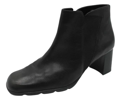 Aerosoles Ankle Boots Shoes Sz 6.5 Black Leather Pull On Booties Chunk Heels - Image 1 of 4