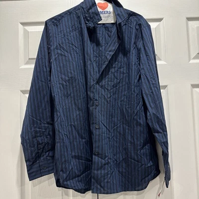 Camisa de Vestir Alfani Para Hombre Talla XL Calce Ajustado Azul Negro Rayas Negocios Nueva con Etiquetas Foto 1 de 4