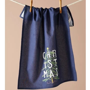 Anthropologie Christmas Holiday Tree Lil & Val Dish Towel Cloth Navy Blue New - Picture 1 of 6