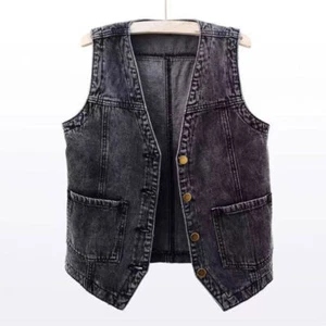 2025 New Classic Denim Waistcoat Gilet Vest Jeans Sleeveless Jacket Tops Casual - Picture 1 of 24