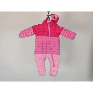 (V) Snozu kids girls puffy bodysuit LS winter hoodie sz 9-12 months pink - Picture 1 of 12