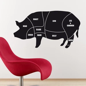Fleischstücke Diagramm Wandaufkleber Schweinefleisch Schweinefleisch Metzger Aufkleber cm1 - Bild 1 von 2