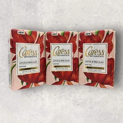 3 x Caress Botanicals Lotus & Red Clay Bar Soap 5 oz New - Image 1 of 4