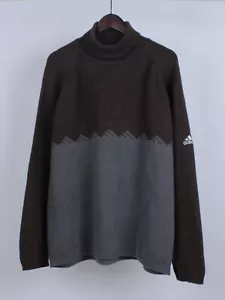 Mens ADIDAS Vintage Wool Blend Multi Logo Brown Gray Turtle Neck Sweater Size XL - Picture 1 of 18