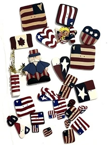 29 -HONEY BEE 4TH OF JULY PATRIOTIC EMBELLISHMENTS/BUTTONS AMERICAN FLAG - Picture 1 of 4
